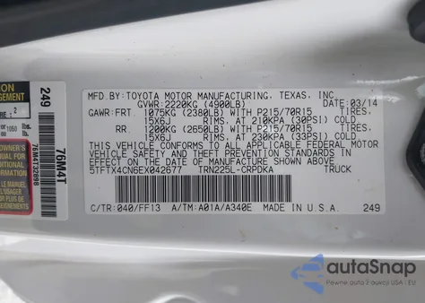2014 Toyota Tacoma from USA, damaged, VIN 5TFTX4CN6EX042677